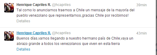 capriles llega a chile