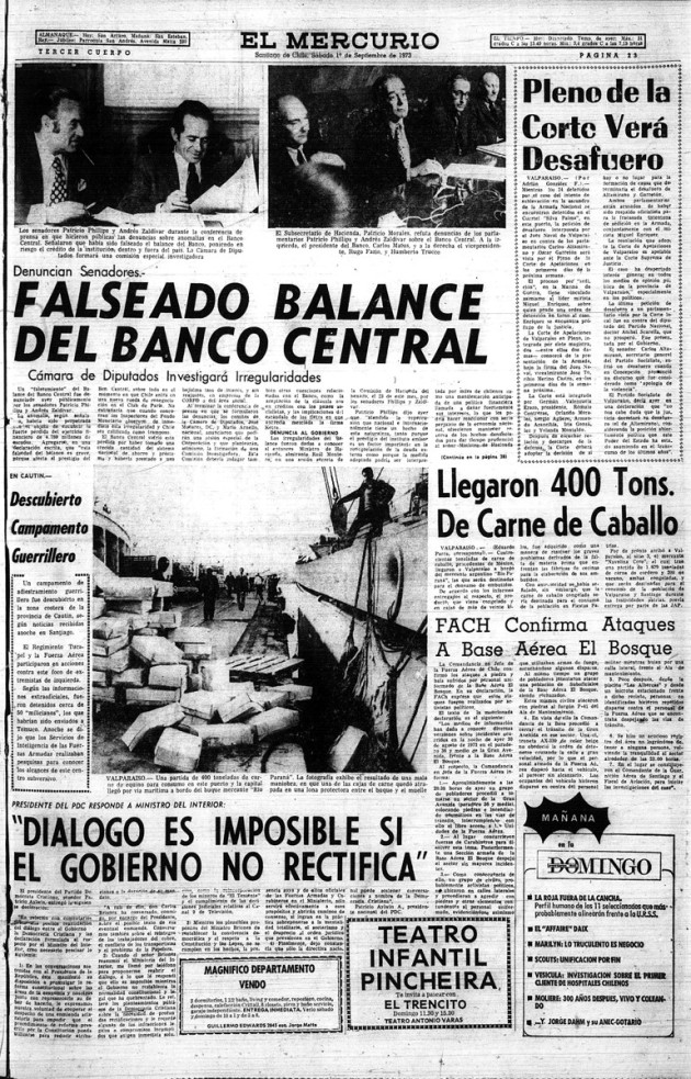 Portada El Mercurio, 1 de septiembre de 1973