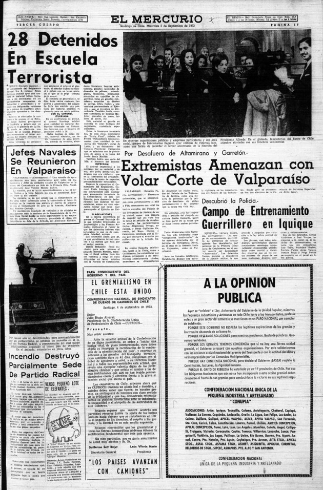 Portada El Mercurio, 5 de septiembre de 1973