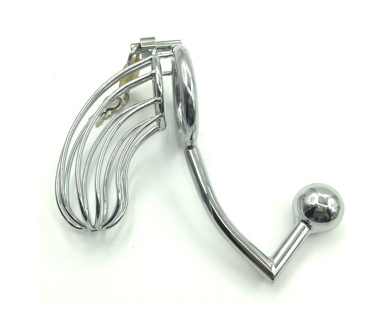 Male-penis-font-b-lock-b-font-Stainless-steel-chastity-device-with-anal-hook-metal-cock