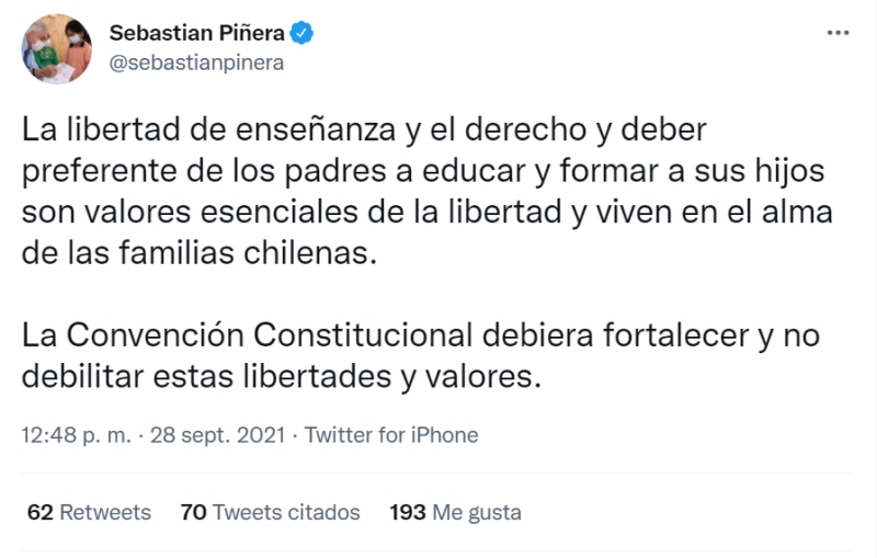 Piñera convención libertad enseñanza