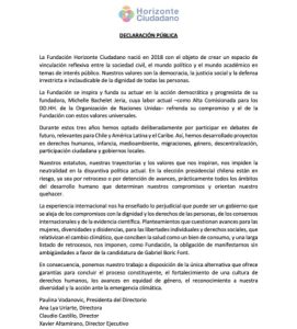La declaración de la Fundación de Michelle Bachelet.