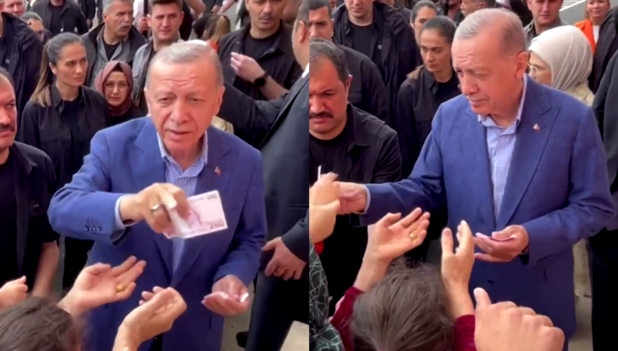 Erdogan reparte dinero a sus seguidores a las afueras de un local de votación