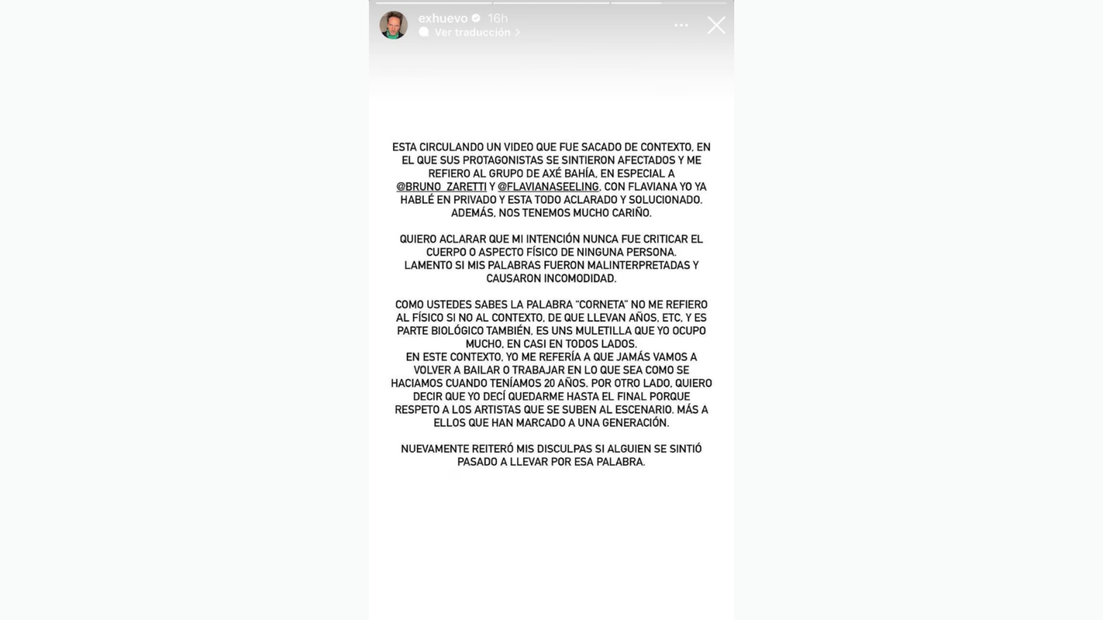 Axé Bahía Daniel Fuenzalida, respuesta por Instagram