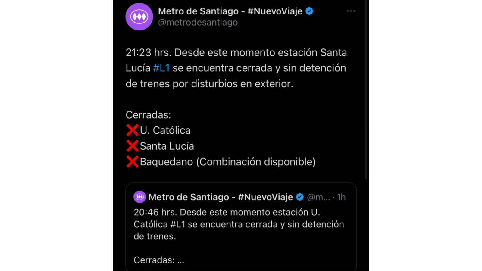 Metro de Santiago Cerrado