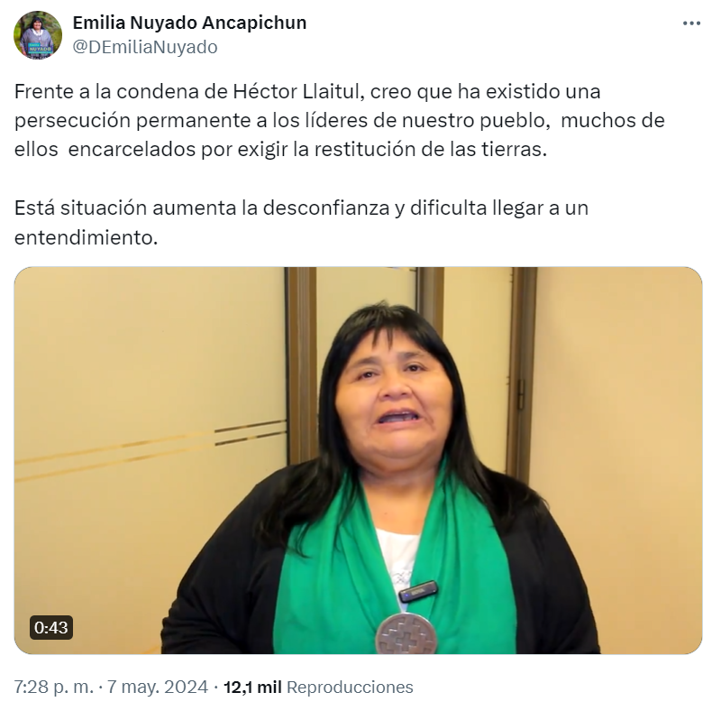 Emilia Nuyado sobre condena a Héctor Llaitul